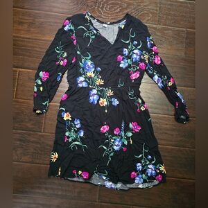 Old Navy Womens Black Floral Long Sleeve Knee Length Dress Large